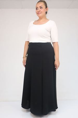 55002 Büyük Beden Kemerli Yandan Fermuarlı Etek - Siyah
