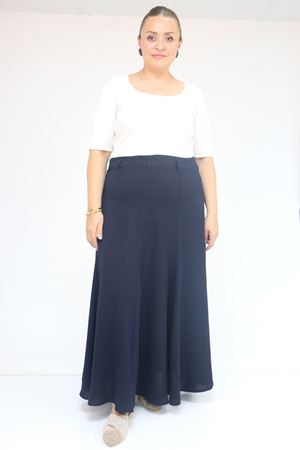 55002 Büyük Beden Kemerli Yandan Fermuarlı Etek - Lacivert