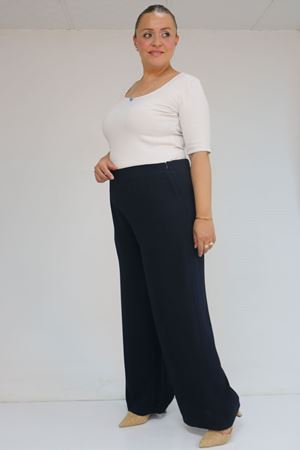 59011 Büyük Beden Pervaz Kemerli Yandan Fermuarlı Krep Pantolon - Lacivert