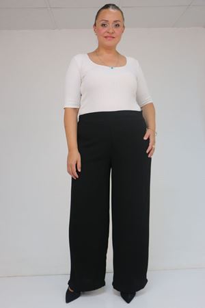 59011 Büyük Beden Pervaz Kemerli Yandan Fermuarlı Krep Pantolon - Siyah