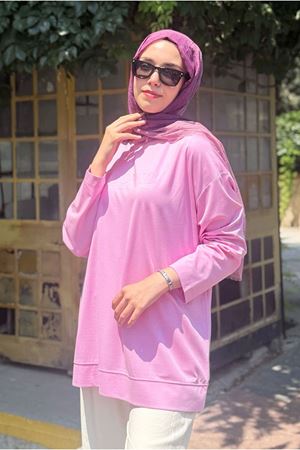 25Y7008 - PEMBE - TONATAON BASKILI BASİC TUNİK