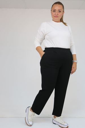 59029 Büyük Beden Beli Lastikli Boru Paça Modal Pantolon - Siyah