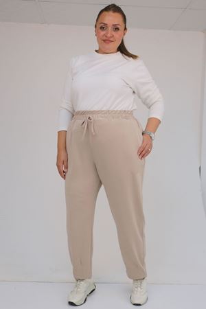 59028 Büyük Beden Paçası Çıma Detaylı Modal Pantolon - Vizon