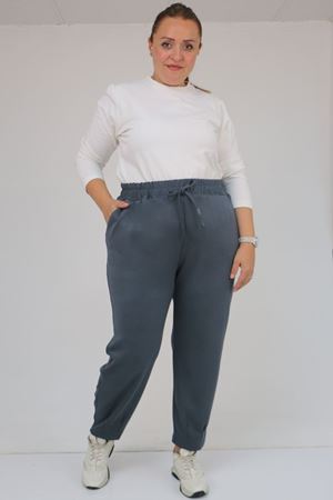 59028 Büyük Beden Paçası Çıma Detaylı Modal Pantolon - Antrasit