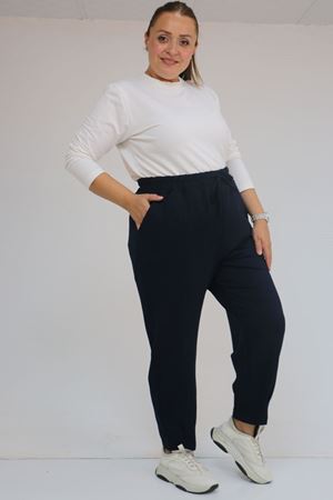 59028 Büyük Beden Paçası Çıma Detaylı Modal Pantolon - Lacivert