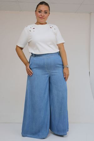 59003 B.B.Beli Lastikli Gizli Fermuarlı Bolpaça Pantolon - Mavi