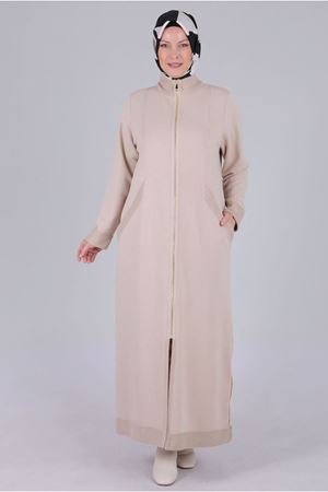 26K2814 - TAŞ - Büyük Beden Tesettür Fermuarlı Üç İplik Ferace 