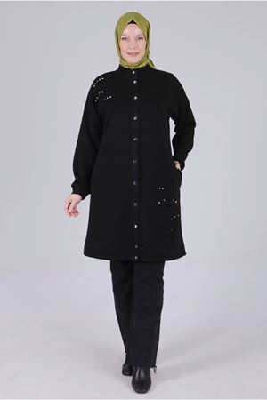 26K2537 - SİYAH - Büyük Beden Tesettür Taşlı Üç İplik Kap