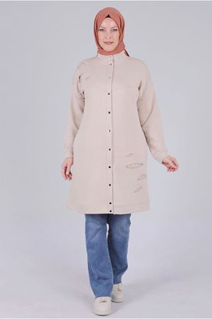 26K2537 - BEJ - Büyük Beden Tesettür Taşlı Üç İplik Kap