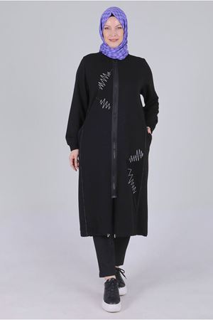26K2538 - SİYAH - Büyük Beden Tesettür Fermuarlı Üç İplik Kap