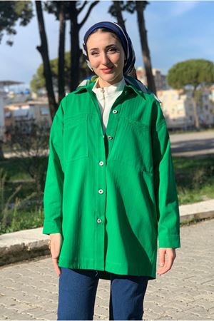 26K5070 - YEŞİL - BALIKSIRTI GABARDİN KOT CEKET