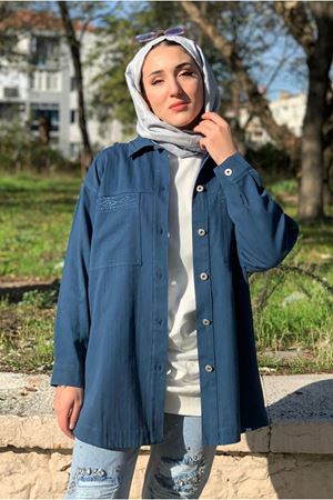 26K5070 - PETROL - BALIKSIRTI GABARDİN KOT CEKET