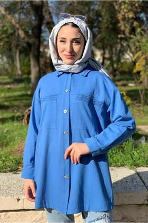 26K5070 - MAVİ - BALIKSIRTI GABARDİN KOT CEKET