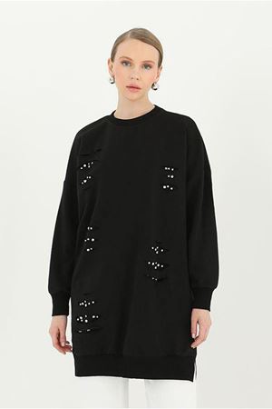 26K4349 - SİYAH - PUANE TAŞLI SWEAT