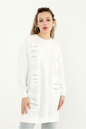 26K4349 - EKRU - PUANE TAŞLI SWEAT