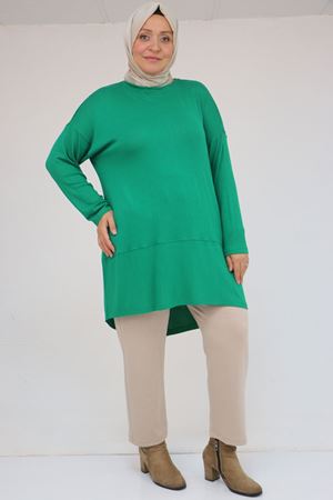 58105 Büyük Beden Arkası Çarpraz Detaylı Çilek Tunik - Beneton