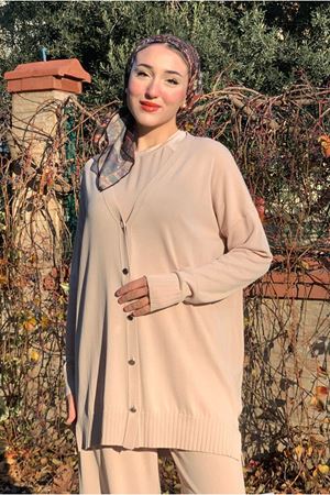 26K5318 - BEJ - DÜĞMELİ MERSERİZE CEKET 