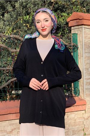 26K5318 - SİYAH - DÜĞMELİ MERSERİZE CEKET