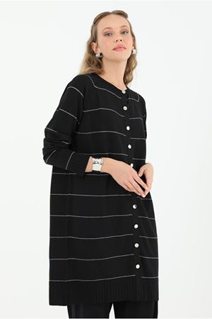 26K5319 - SİYAH - SİM DETAY MERSERİZE CEKET