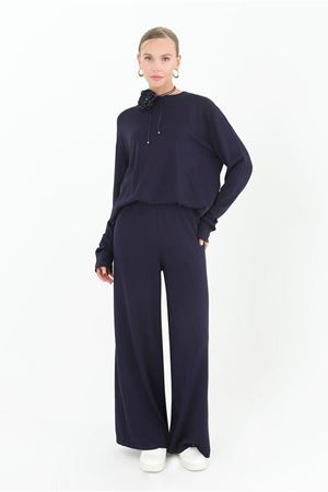 26K4630 - LACİVERT - MERSERİZE BOL PAÇA PANTOLON