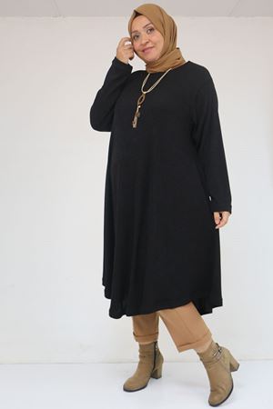 58108 Büyük Beden Mevlana Kesim Mir Tunik - Siyah