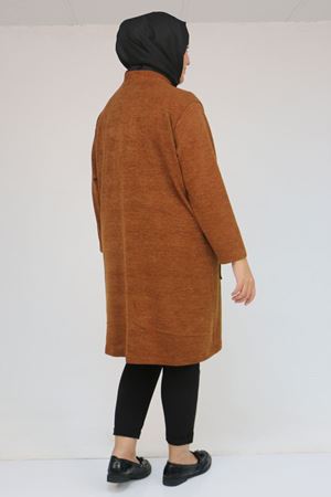 53034 Büyük Beden Cep Detaylı Mir Ceket - Taba