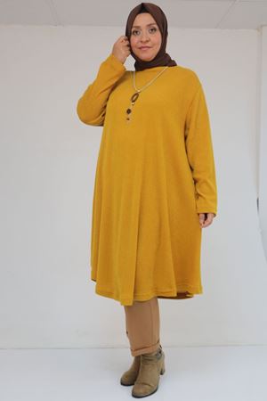 58108 Büyük Beden Mevlana Kesim Mir Tunik - Hardal
