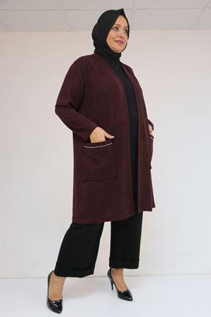 53040 Büyük Beden Cepleri Taş Detaylı Mir Ceket - Mürdüm