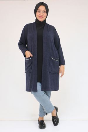 53040 Büyük Beden Cepleri Taş Detaylı Mir Ceket - Lacivert