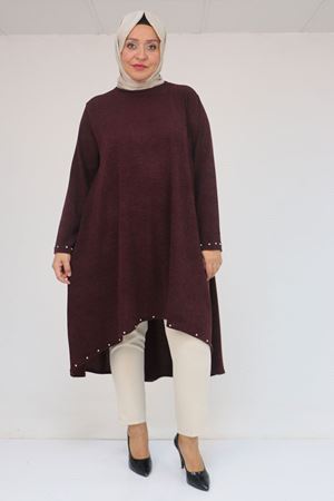 58124 Büyük Beden Eteği Ve Kolu Beyoğlu Detaylı Mir Tunik - Mürdüm