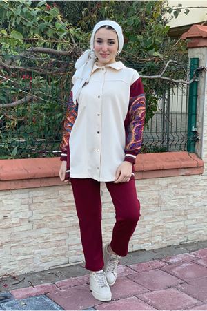 26K2239 - BORDO - OTANTİK PARLAK İŞLEMELİ TAKIM 