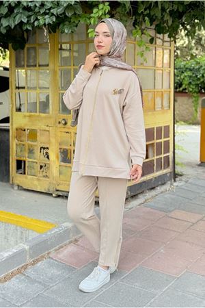 26K2241 - BEJ  - CEKETİ ÇİÇEKLİ MODAL İKİLİ TAKIM