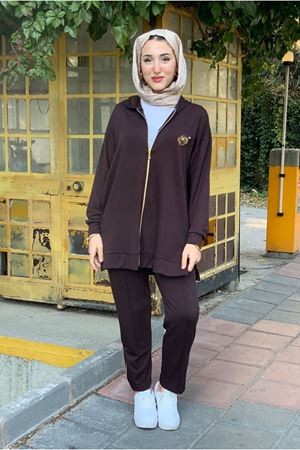 26K2241 - KAHVE - CEKETİ ÇİÇEKLİ MODAL İKİLİ TAKIM