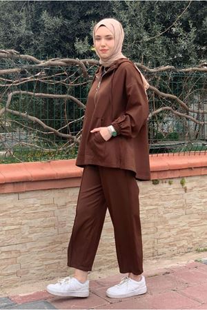 26K2264 - KAHVE - CEKETİ FERMUARLI BASIC TAKIM