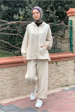 26K2264 - BEJ - CEKETİ FERMUARLI BASIC TAKIM 