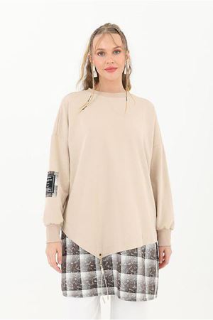 26K4429 - KOYU BEJ - EKOSE DETAYLI SWEAT