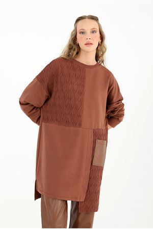 26K4455 - KAHVE - ÖRME DETAYLI SWEAT