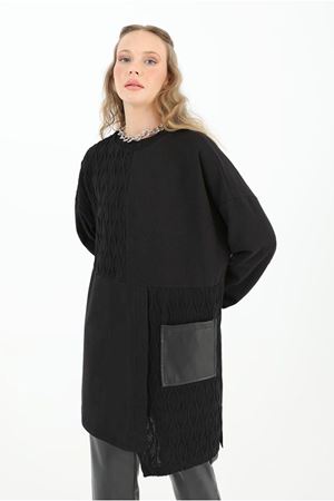 26K4455 - SİYAH - ÖRME DETAYLI SWEAT