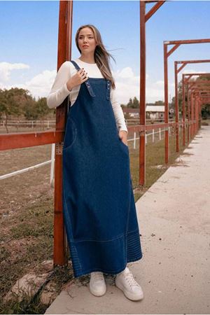 26K9214 - KOYU MAVİ - YAN CEPLİ KOT JİLE 