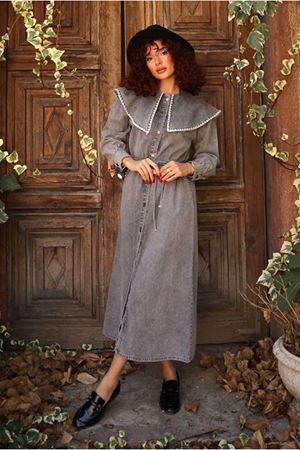 26K9258 - ANTRASİT - BEBE YAKA ELBİSE