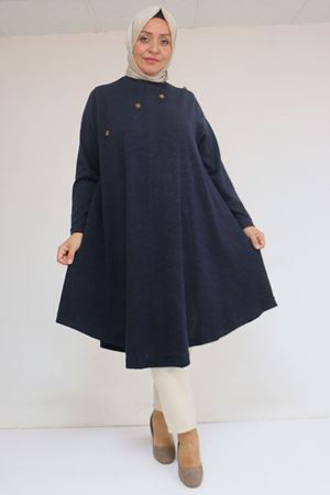 58118 Büyük Beden Çiçek Detaylı Mir Mevlana Tunik - Lacivert