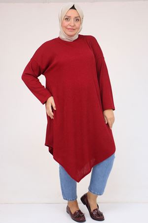 58144 Büyük Beden Hakim Yakalı Mir Tunik - Bordo