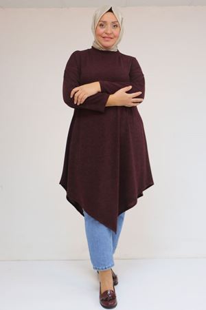 58144 Büyük Beden Hakim Yakalı Mir Tunik - Mürdüm