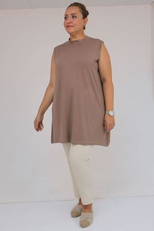 58501 Büyük Beden Hakim Yakalı Penye İçlik - Vizon