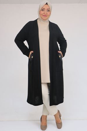 53035 Büyük Beden Cep Detaylı Mir Ceket - Siyah