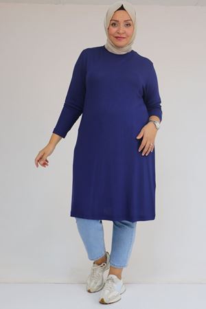 58122 Büyük Beden Basic Çilek Tunik - İndigo