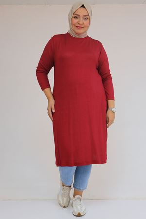 58122 Büyük Beden Basic Çilek Tunik - Bordo