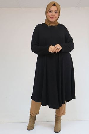 58147 Büyük Beden Mevlana Kesim Mir Tunik - Siyah
