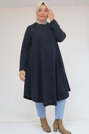 58147 Büyük Beden Mevlana Kesim Mir Tunik - Lacivert