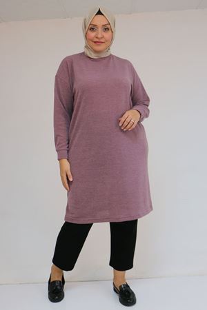 58148 Büyük Beden Düşük Kollu Mir Tunik - Gül Kurusu